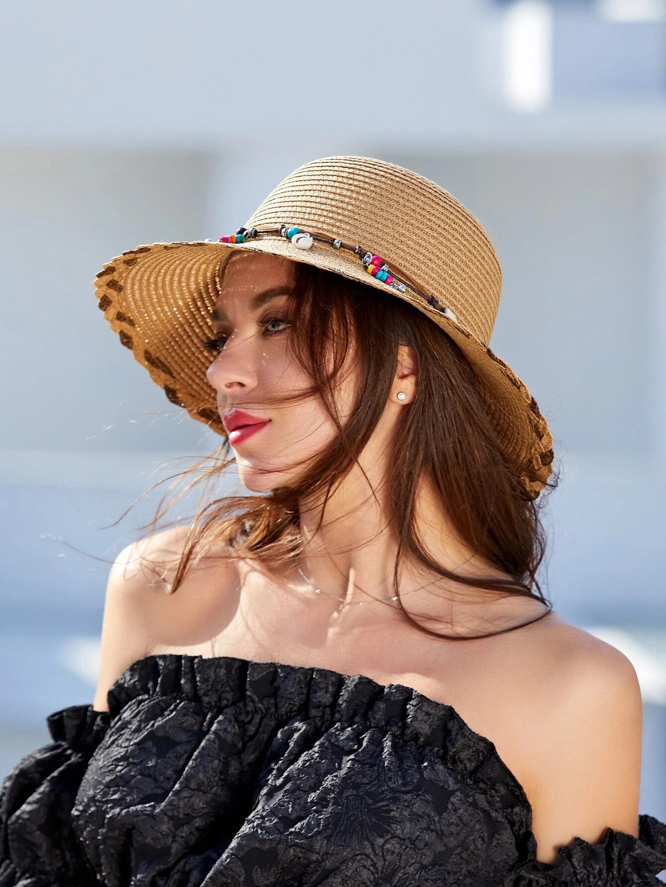 Boho Shell Decor Straw Hat Bow